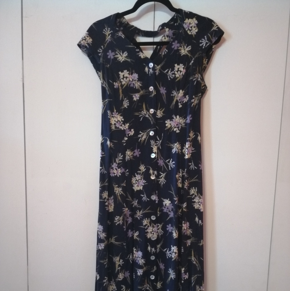 Vintage Navy Blue Floral Dress